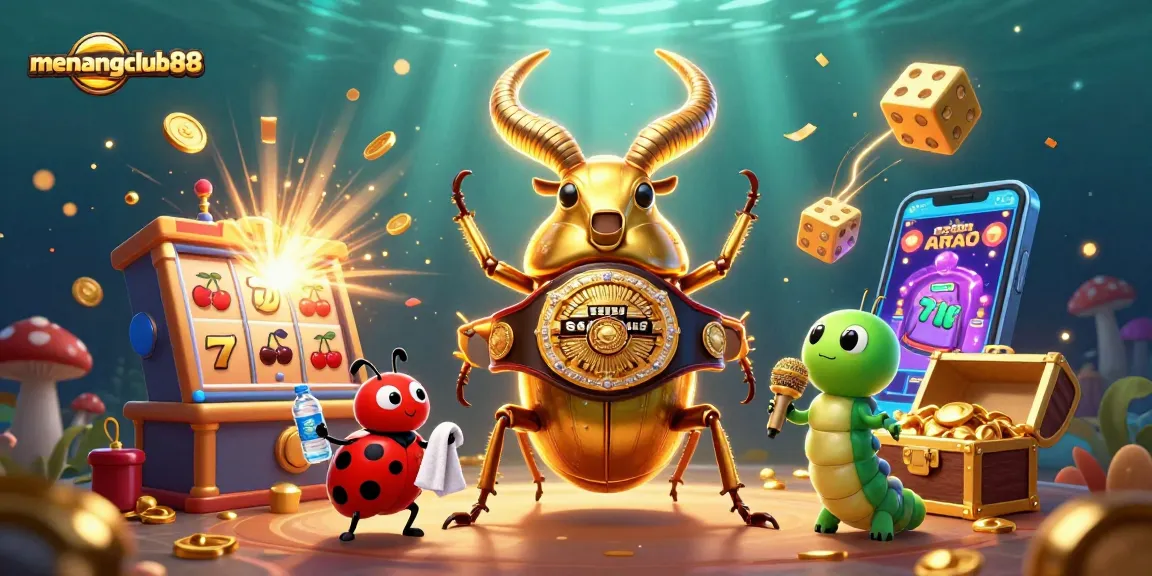 Experience thrilling gameplay with menangclub88 in this vibrant and dynamic casino scene, featuring exciting slot machines and playful characters.