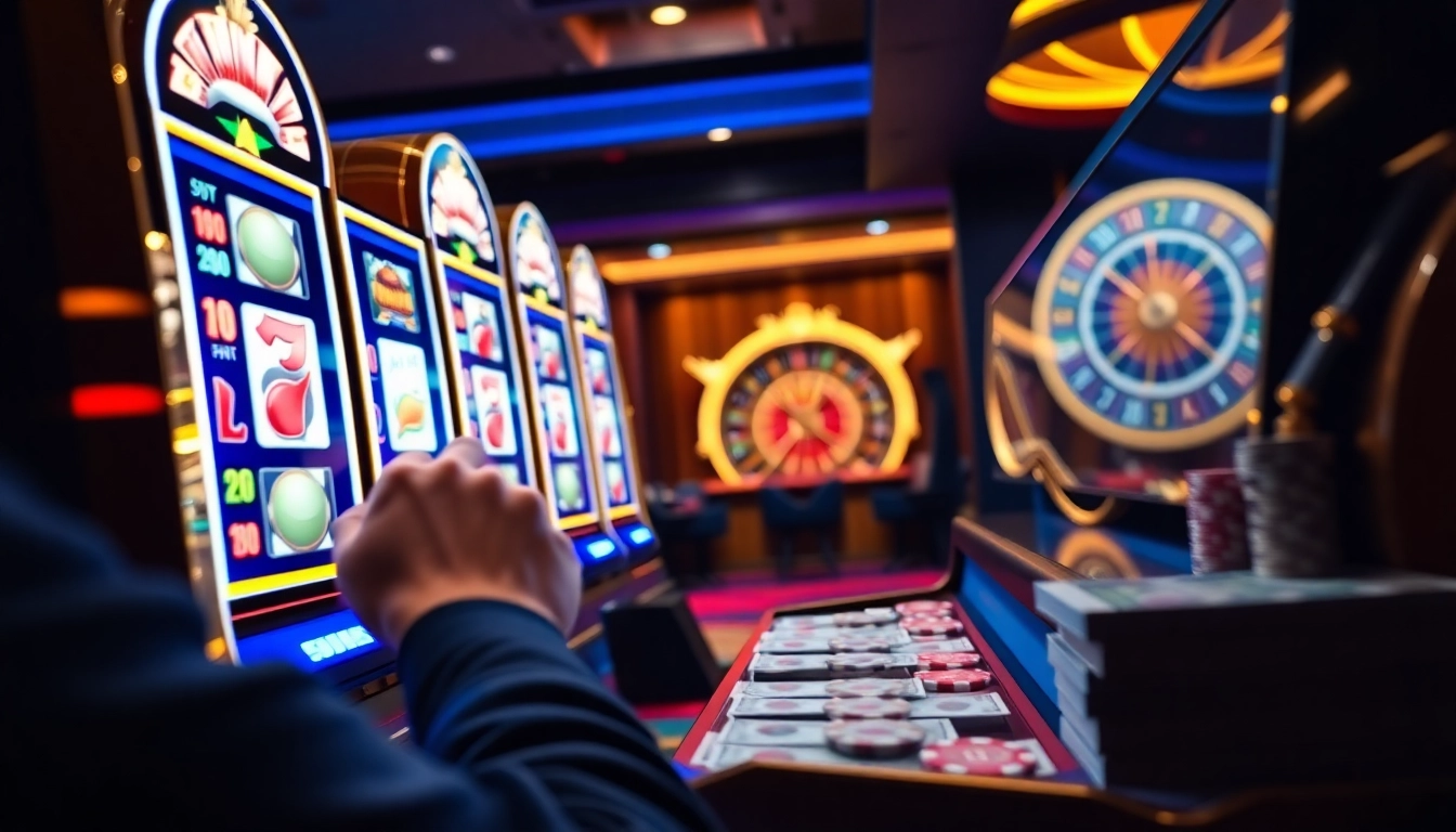 PEN4D slot game showcasing a player's thrilling spin at a vibrant casino with luxurious elements.