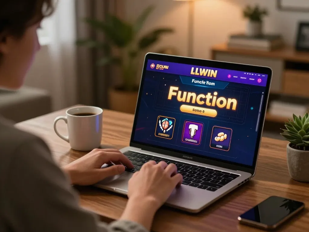 Engaging with the LLWIN Function online casino game from a cozy home setup, showcasing strategic gameplay.