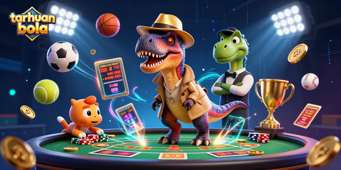 Experience taruhan bola excitement with a velociraptor and stegosaurus in a dynamic sports betting scene.