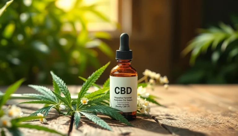 Capture the essence of CBD Oil with a beautifully lit bottle amidst lush hemp foliage.