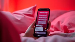 Sexting AI chat interface displayed on a smartphone, featuring playful emojis and a cozy atmosphere.
