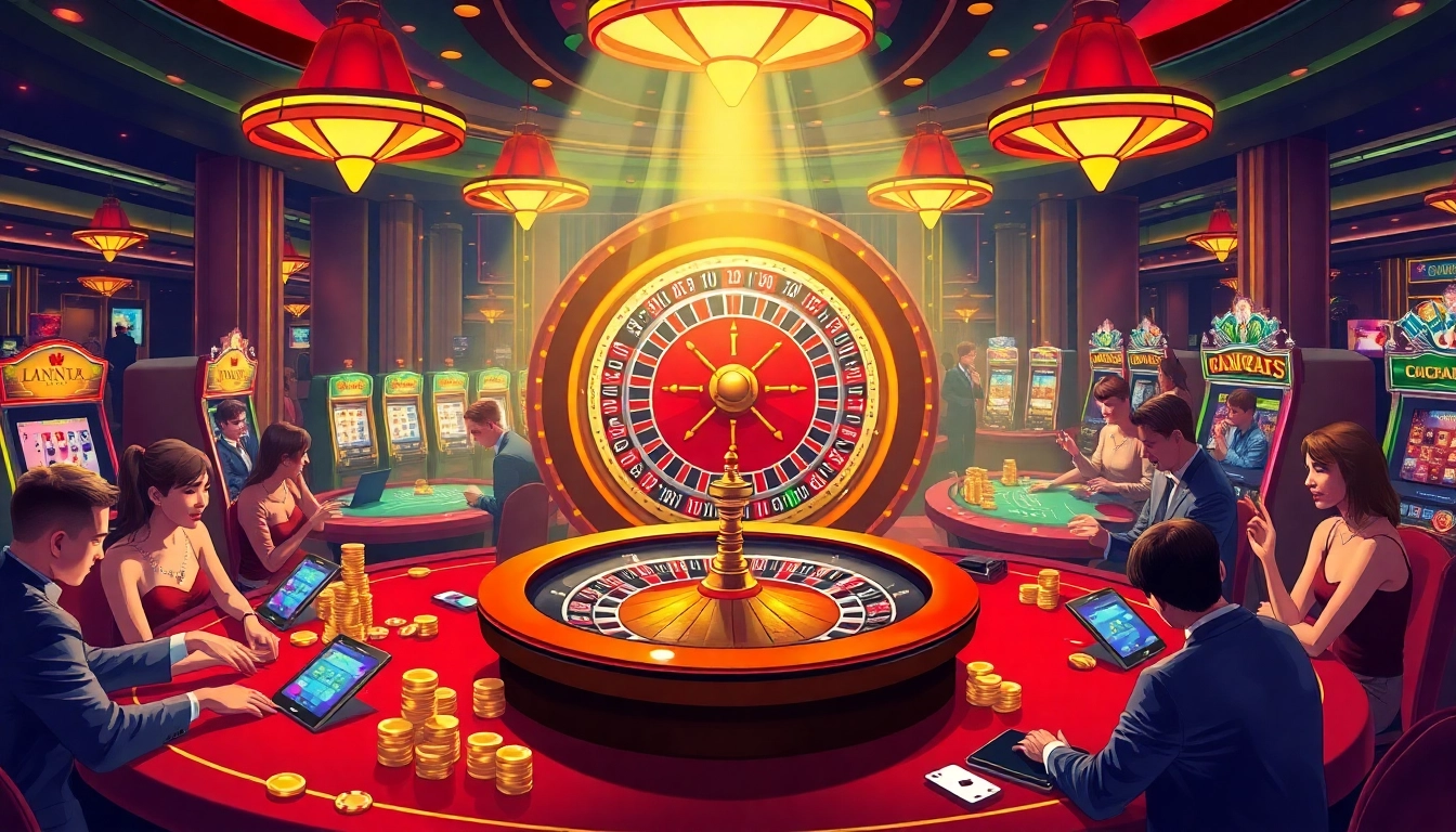 Experience thrilling gameplay at https://bl555.family/ with vibrant casino scenes featuring roulette and excited players.