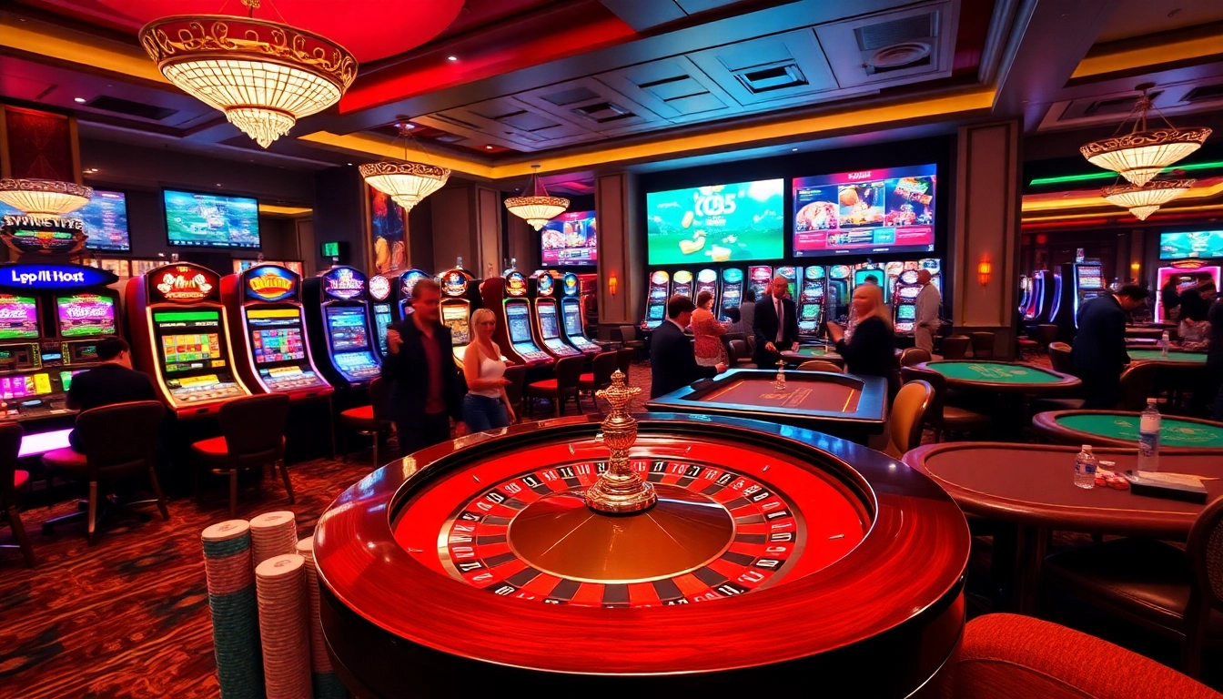 Players at a roulette table enjoying the thrill of live gaming at https://kk55.host/, surrounded by vivid casino elements.