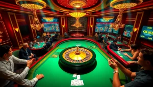 Players enjoying their gambling experience at OK365 with vibrant casino elements.