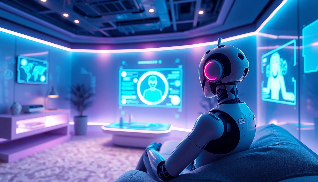 AI sex chat scene with a futuristic digital interface and ambient lighting.