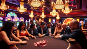 Experience thrilling gameplay with KJC poker chips at a luxurious casino table.