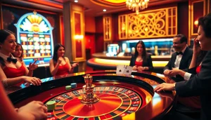 UU88 players engaging at a roulette table with vibrant casino decor