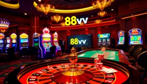 Engaging scene showcasing players enjoying 88vv casino gaming experience with vibrant roulette and cards.