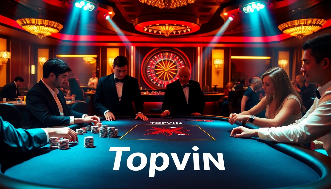 Topvin poker tables with professional dealers creating an exciting gambling atmosphere.
