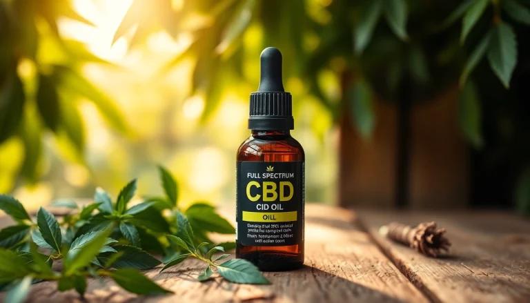 Showcasing full spectrum CBD oil in a natural setting with herbs, exuding tranquility and wellness.