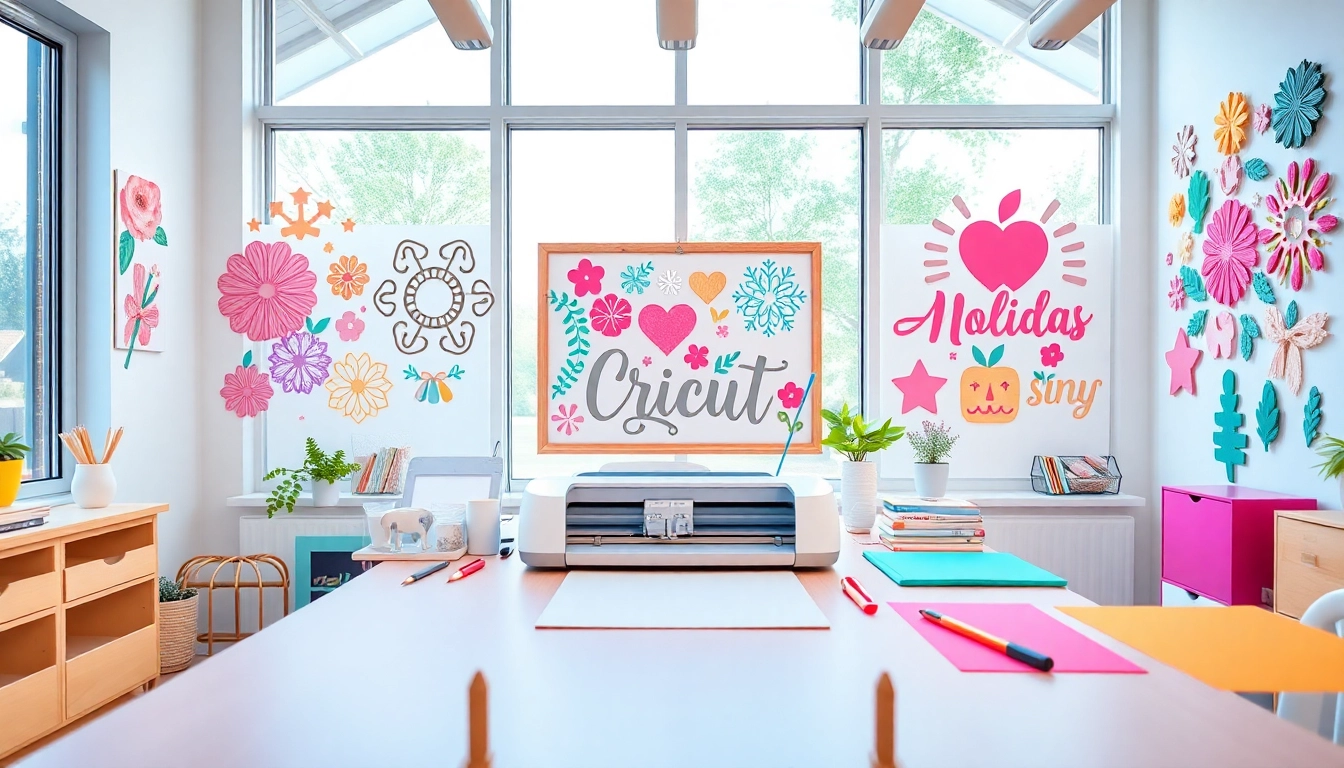 Cricut SVG designs displayed on a crafting table in a bright studio