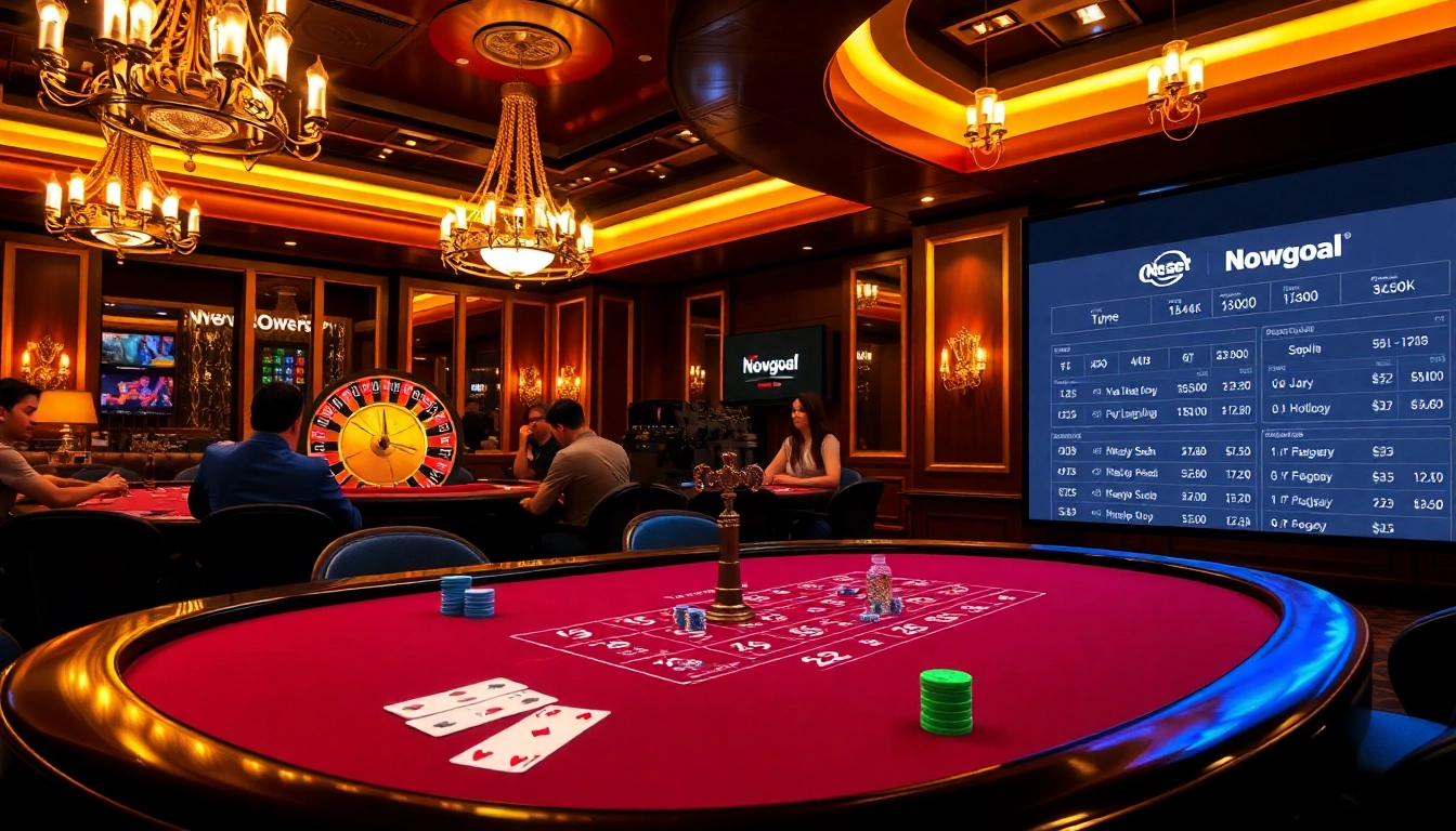 Experience dynamic gambling action at Nowgoal with exciting tables and vibrant poker chips.