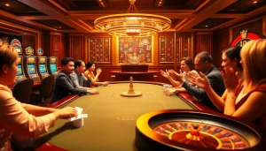 Experience the thrill at Bayvip's vibrant casino scene with players celebrating a poker win.