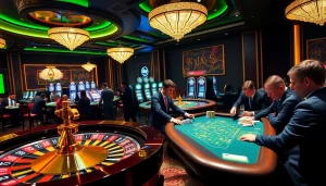 Experience the thrill of 8day casino games with luxury poker tables and vibrant roulette wheels.