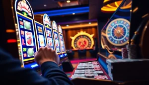 PEN4D slot game showcasing a player's thrilling spin at a vibrant casino with luxurious elements.